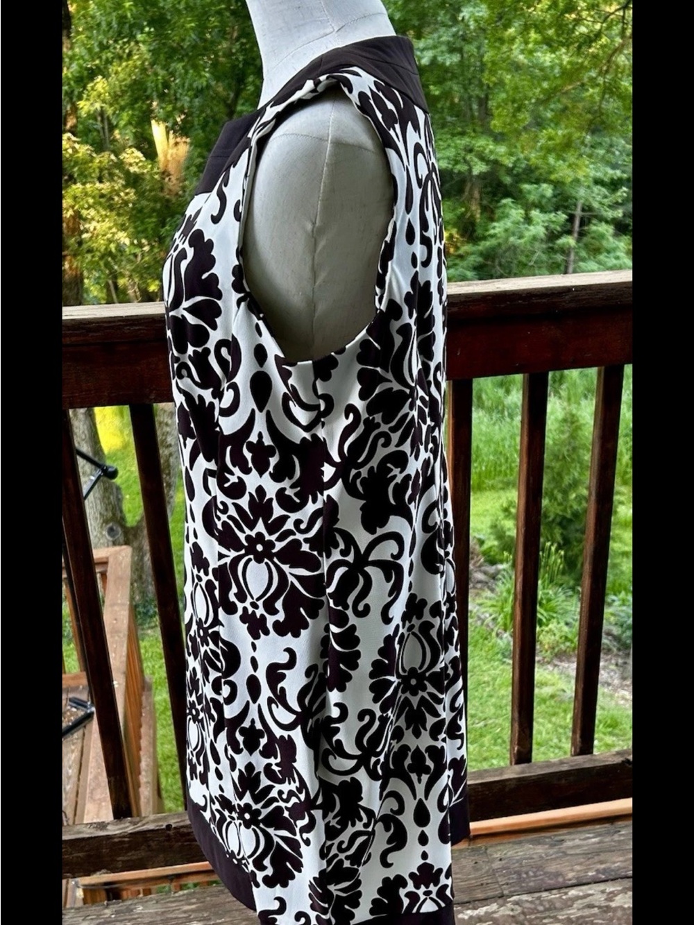 Alyx Brown/White Floral Sheath Dress Scoop Neck Sleeveless Knee Sz 16 Zip - Picture 2 of 12